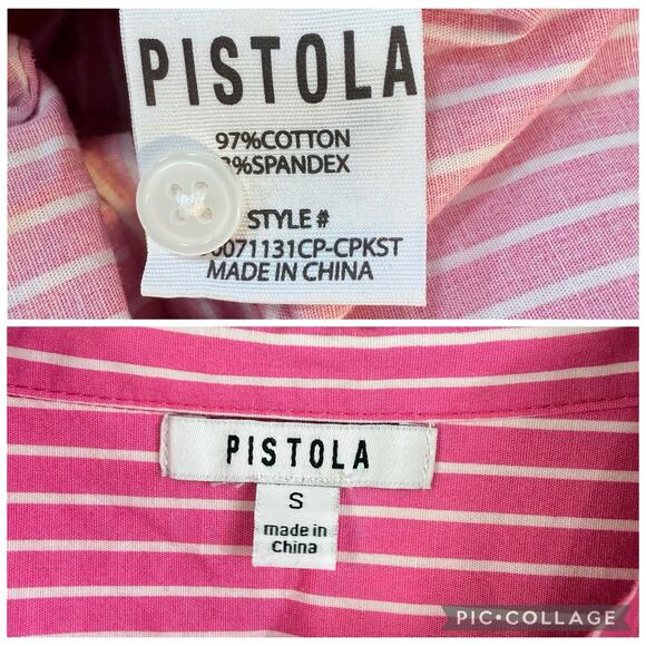 Pistola Amelie Pink White Pinstriped Romper Small Long Sleeved Collared Preppy - Picture 11 of 14
